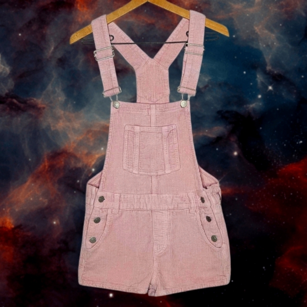 The Cords & Co Light Pink Wide Corduroy Shortalls Overall Shorts, sz XS